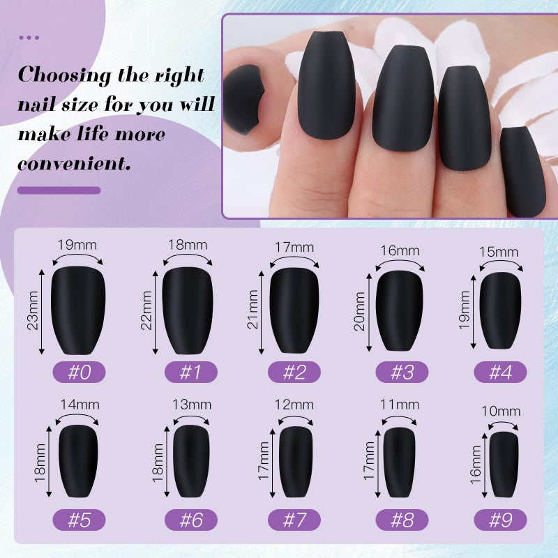 Umillars 24PCS Black Fake Nails Full Cover Press on Short False Nail Art Tips Matte Glossy Medium Stiletto Almond Coffin Ballerina Reusable Acrylic Fingernail for Women Office Lady (Matte Coffin) - Image 2
